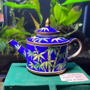 Exquisite Vintage Kelvin Chen Miniature Teapot/ Porcelain over Copper Bamboo MTF
